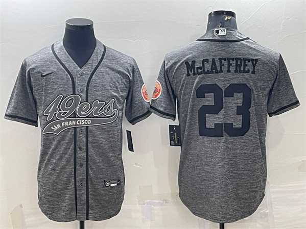 Men%27s San Francisco 49ers #23 Christian McCaffrey Gray With Patch Cool Base Stitched Baseball Jersey